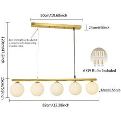 BAODEN 5-Lights Globe Mid Century Chandelier Modern Farmhouse Pendant Light Fixture with G9 Bulb Brushed Brass Finished with White Globe Glass Lampshade Dining Kitchen Island Bedroom Lighting (Gold)