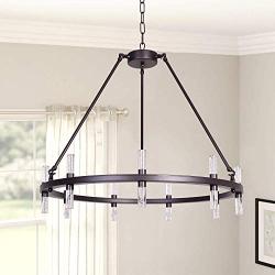 MEEROSEE Modern Chandelier Lighting LED Pendant Lighting Fixture Acrylic Shade 18 Lights Farmhouse Chandeliers Oil Rubbed Bronze Round Dining Room Contemporary Chandelier for Island Kitchen D29.5''