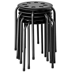 COSTWAY Stackable stools, Portable Plastic 17'' Height Backless Stools Round Top Storage Lightweight Perfect for Kitchen Home Living Room Furniture, Set of 5, Black