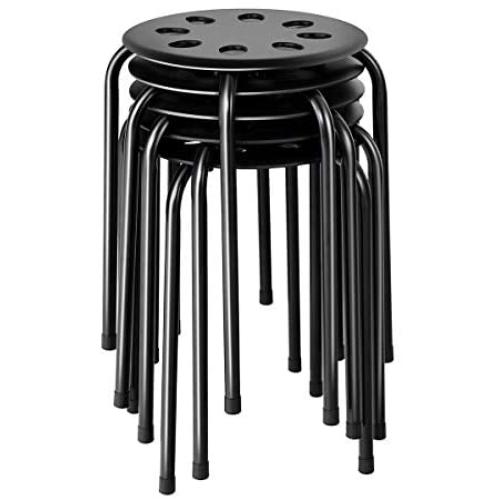 COSTWAY Stackable stools, Portable Plastic 17'' Height Backless Stools Round Top Storage Lightweight Perfect for Kitchen Home Living Room Furniture, Set of 5, Black