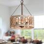 3-Light Distressed Wood Chandelier, Wooden Barrel Drum Design, Shabby Chic Hanging Pendant Ceiling Lighting