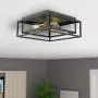 Jazava Flush Mount Ceiling Light Fixture, 3-Light Farmhouse Ceiling Light, 15.3 inches Square Close to Ceiling Lights for Bedroom/Kitchen/Dining Room Lighting, Double Frame Cages, Black