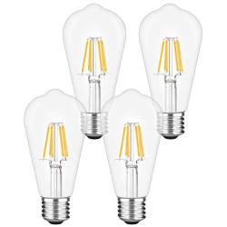 WAWUI LED Edison Light Bulbs Nondimmable,Vintage, 6W, 100W Equivalent, 800Lumens, E26 Base LED Filament Bulbs, 4500K Daylight White, ST64 Antique Clear Glass Style, 4-Pack