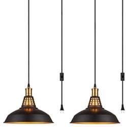 Amabao Lighting, Black Finish Metal Industrial Plug in Ceiling Pendant Light with On / Off Switch, Bulb Not Included (2-Pack)