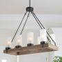 KSANA Wood Chandelier, Farmhouse Kitchen Island Lighting Fixture with with Frosted Glass Shade for Dining Room, Living Room and Bedroom