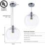 Industrial Large Glass Globe Pendant Light 9.84 inch Chrome, Modern Adjustable Edison Ceiling Hanging Light for Kitchen Island Dining Room Restaurants by Bewamf