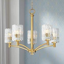 Icelight Warm Brass Chandelier 25'' Wide Modern Mid Century Prismatic Clear Glass 5-Light Fixture for Dining Room House Foyer Kitchen Island Entryway Bedroom Living Room - Possini Euro Design