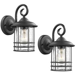 Emliviar 1-Light Outdoor Wall Lantern 2 Pack, Exterior Wall Lamp Light in Black Finish with Clear Seeded Glass -Twin Pack, OS-1803CW1