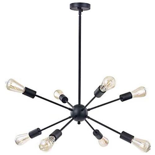 YAOHONG Sputnik Chandelier Mount Ceiling Light 8 Lights Modern Ceiling Light Fixture Black Retro Industrial Pendant Lighting for Dining Room Kitchen Living Room Bedroom