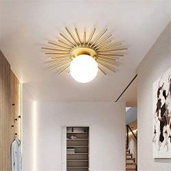 RUNNUP 10 Inch Frosted Glass Shade Spherical Flush Mount Lighting Minimalism Ceiling Mounted Fixture Gold Ceiling Light Fixture for Dining Room, Bedroom, Living Room