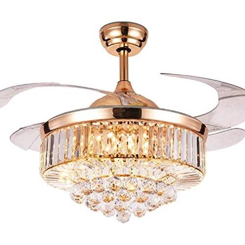 42 Inch Modern Crystal Ceiling Fan With LED Light, EternalUS Retractable 4 Blades Chandelier Fan With Remote Rose Gold Invisible Fan Light Fixture for Indoor Living Room Dining Room Bedroom Decoration 42 Inch Modern Crystal Ceiling Fan With LED Light, EternalUS Retractable 4 Blades Chandelier Fan With Remote Rose Gold Invisible Fan Light Fixture for Indoor Living Room Dining Room Bedroom Decoration
