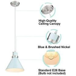 Zeyu Industrial Pendant Light, 1-Light Modern Hanging Lighting for Kitchen Dining Room, Blue and Brushed Nickel Finish， ZY26-M1L SF