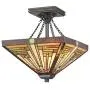 LITFAD Craftsman Style LED Pendant Lighting 14.17'' Wide Tiffany Stained Glass Inverted Hanging Light 3-Lights Ceiling Hanging Light for Living Room Restaurant Bedroom Hotel 110V-120V