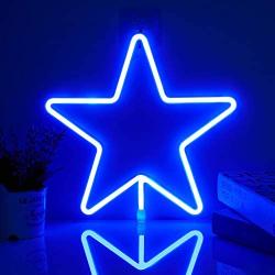 Star Neon Light Sign - Blue LED Neon Sign Wall Decor Lamp Powered by 3 AA Battery/USB Charging, Star Neon Night Light Sign for Bedroom, Kids Room, Christmas, Wedding, Birthday Party Decor