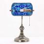 Marrakech Mosaic Lamp Traditional Antique Brass Bankers Table Lamp Vintage Tiffany Style Turkish Mosaic Glass Desk Lamp for Living Room Bedroom (Blue)