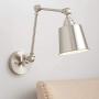 Mendes Industrial Swing Arm Wall Lamp Brushed Nickel Hardwired Light Fixture Metal Shade for Bedroom Bedside Living Room Reading - 360 Lighting