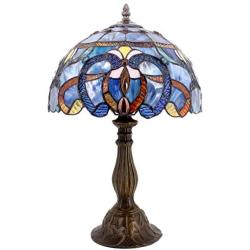 Tiffany Style Lamp Stained Glass Table Reading Light Blue Purple Cloud Shade W12H18 Inch S558 WERFACTORY Lamps Parent Lover Living Room Bedroom Office Study Bedside Bookcase Desk Antique Craft Gift