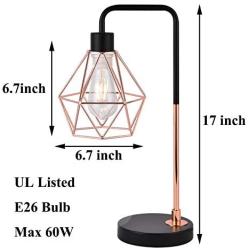 COTULIN Set of 2 Rose Gold Modern Industrial Table Lamp,Desk Lamp with Black Base for Living Room Bedroom Office,Delicate Design Bedside Lamp with Geometric Cage Shade