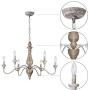 T&A 6 Light French Country Chandelier, Rust Arms Imitation Wood Finish Farmhouse Chandelier for Dining Room Kitchen Living Room