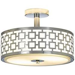 SOTTAE Luxurious Semi Flush Light Fixture Chrome Finish 2 Lights Glass Diffuser Flush Mount Ceiling Light,Ceiling Lamp Fixture for Bedroom,Living Room,Kitchen, Hallway (Diameter:13'')