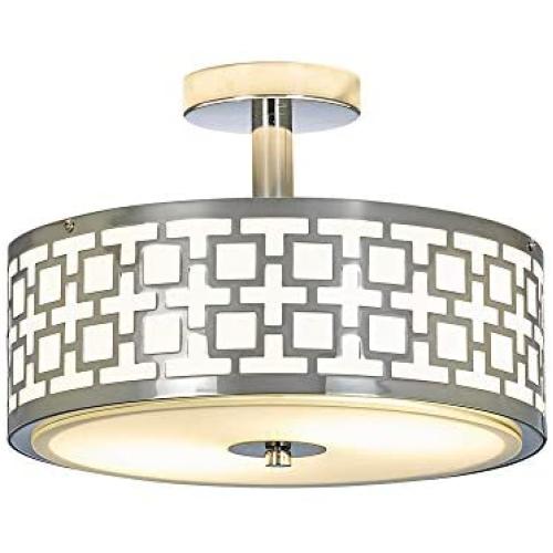 SOTTAE Luxurious Semi Flush Light Fixture Chrome Finish 2 Lights Glass Diffuser Flush Mount Ceiling Light,Ceiling Lamp Fixture for Bedroom,Living Room,Kitchen, Hallway (Diameter:13'')