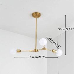 BOKT Sputnik Chandelier Lighting Modern Gold Pendant Light Fixtures Adjustable Flush Mount Ceiling Light for Bedroom Living Dining Room Kitchen Island (3-Lights)