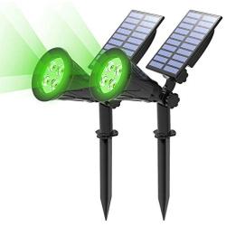 T-SUN Solar Spotlights LED Outdoor Wall Light, IP65 Waterproof, Auto-on at Night/Auto-Off by Day, 180°Angle Adjustable for Tree, Patio, Yard, Garden, Driveway, Stairs, Pool Area (Green-2pack)