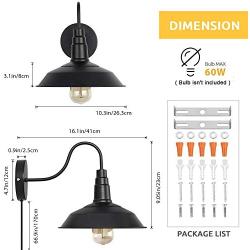 HAITRAL Plug in Wall Lamps Set of 2- Farmhouse Wall Sconces with Plug in Cord and Buttun Switch, Industrial Wall Light Fixtures Plug in for Bedroom, Living Room, Farmhouse, Bathroom Vanity-Black