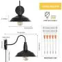 HAITRAL Plug in Wall Lamps Set of 2- Farmhouse Wall Sconces with Plug in Cord and Buttun Switch, Industrial Wall Light Fixtures Plug in for Bedroom, Living Room, Farmhouse, Bathroom Vanity-Black