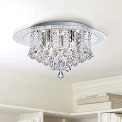 Bestier Modern Chrome Crystal Raindrop Flush Mount Chandelier Lighting LED Ceiling Light Fixture Lamp for Dining Room Bathroom Bedroom Livingroom G9 LED Bulbs Required Diameter 17.7 inch Height 7.5 in