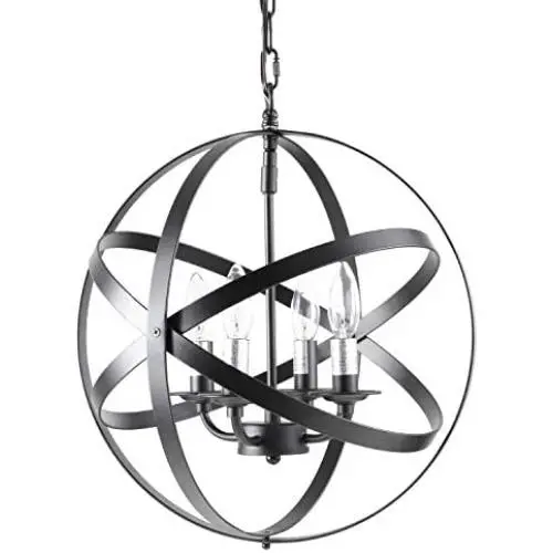 Vikashing 4-Light Farmhouse Chandeliers Industrial Pendant Lighting Ceiling Light Fixture Black Hanging Light for Dining Room Kitchen Island Living Room Bedroom Foyer ETL Listed