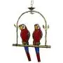 LITFAD Tiffany Style 2 Heads Pendant Light Stained Glass Parrot Suspended Light Chandeliers LED Ceiling Hanging Light with Arch Shelf for Dining Room Bedroom Hotel - A