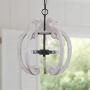 Farmhouse Cottage 4-Light Candle Wood Chandelier, French Country Wooden Light Fixture Wood Pendant Ceiling Light for Dining Room, Living Room, Foyer, Hall, Restaurant - Distressed White