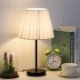 HAITRAL Bedside Table Lamps - Small Nightstand Lamps Set of 2 with White Fabric Shade, Bedside Desk Lamp for Living Room, Office, Dorm, Kids Room, Girls Room - 15 Inches (HT-TH68-21X2)