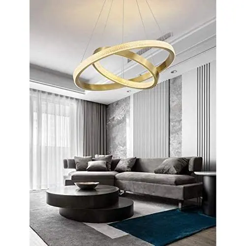 Modern Gold Chandeliers LED 2 Rings Pendant Light Adjustable Stainless Steel Ceiling Light Fixture for Living Room Dining Room Bedroom Modern Gold Chandeliers LED 2 Rings Pendant Light Adjustable Stainless Steel Ceiling Light Fixture for Living Room Dining Room Bedroom