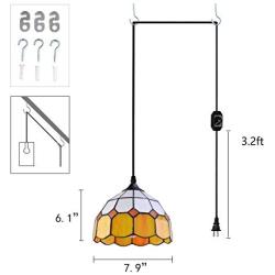 Stepeak Tiffany Plug in Pendant Light,Dimmable Mini Chandelier Perfect Vintage Swag Ceiling Lamp for Dining Room, Bedroom or Porch,16.4 Ft Hanging Cord, 7.9'' Width