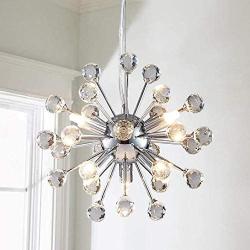 Saint Mossi Crystal Vintage Pendant 6-Lights G9 Base Modern Chrome Sputnik Hanging Light Industrial Hanging Pendant Light Fixture for Kitchen Dining Room Bedroom