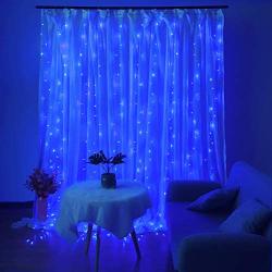 Dooit 9.8ft6.5ft 300LED Curtain String Lights 8 Modes 29v UL Plug in for Christmas Party Wedding Ceremony Home Garden Bedroom Indoor/Outdoor Decorations （Blue）