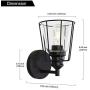 VINLUZ Metal Cage Sconces Wall Lighting Black Modern Bathroom 1-Light Fixture Wall Mount Light Porch Lamp with Clear Glass Shade, Rustic Classical Vanity Light for Restaurants Hallway Stairway