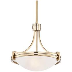 Deco Warm Brass Bowl Pendant Chandelier 12 1/2'' Wide Satin White Glass for Dining Room House Foyer Kitchen Island Entryway Bedroom Living Room - Possini Euro Design
