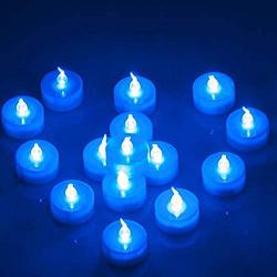 Flameless LED Tealight,Set of 24,Realistic Blue Flickering LED Candle with Timer,Battery Operated Flickering LED Candle for Halloween,Wedding,Christmas,Table Dinning,Home Decor