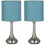 RZChome Blue Light Table Lamps Modern Table Lamps - Bedside Desk Lamp Set of 2, Small Nightstand Lamps for Bedroom, Living Room, Office with Fabric Lamp Shade and Metal Base