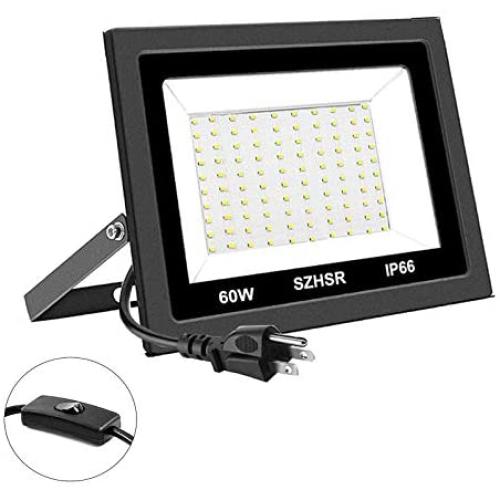 LED Flood Light,60W Led Outdoor Flood Light IP65 Waterproof Security Work Lights,Daylight White (6000K),6000 Lumen, Equivalent Outdoor Indoor Floodlight 85-265V(Black)