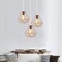 Fengqing-Chandeliers Cage Pendant Light Dining Table Lamp 3-Lights Pendant Lamp Modern Rose Gold Metal Diamond Lampshade Design Hanging Lamp Decoration Lamp for Bedroom Kitchen Restaurant Living Room