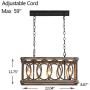 Wood and Metal Chandelier Rectangle 3-Light Adjustable Height Ceiling Pendant Light Dining Room Lighting Fixtures Hanging，Living Room Light ,Kitchen Chandelier UL Listed