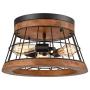 Farmhouse Wood Round Ceiling Light Rustic Drum Flush Mount Lighting Fixture Brown Finished Natural Wood