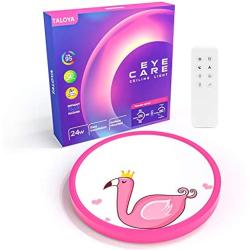 TALOYA LED Ceiling Light with Remote Control, Eye-Caring Dimmable 24W, CRI95, Pink Round Lamp with Lovely Flamingo Pattern for Girl, Bedroom, Study Room