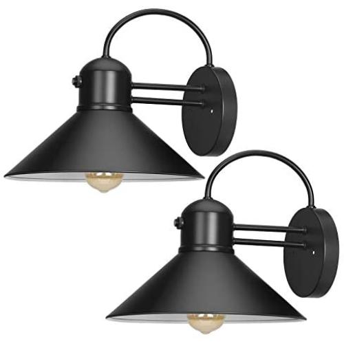 DEWENWILS 2 Pack Dusk to Dawn Wall Light Outdoor, Gooseneck Barn Light Fixtures Wall Mount, Wall Sconce Farmhouse, Matte Black Exterior Lights for Porch, Garage, E26 Socket