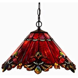 LITFAD Tiffany Style Pendant Lighting Stained Glass Cone LED Pendant Light 2 Lights Antique Ceiling Lamp Art Decoration Ceiling Hanging Light for Dining Room Restaurant Study Room - Red, 12.6'' (32 cm)