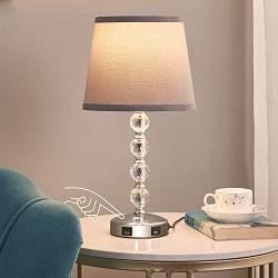 USB Touch Bedside Lamp, Kakanuo 3-Way Dimmable Nightstand Decorative Lamp with Dual Fast USB Charging Ports, K9 Crystal Table Lamp Set for Bedroom, Living Room, Study Room, Office (Bulb Included)